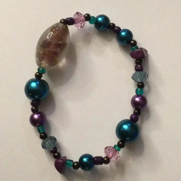 Blue and purple beaded bracelet (set of 2) - Picture 3 of 4